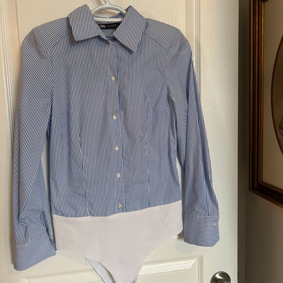 ZARA Striped Button-Down Bodysuit Shirt — Size S (EUR S / USA S / MEX 26) - Picture 1 of 6